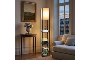 ‎YU YUSING Yu Yusing Floor Lamp with Wooden Shelf Interior Lighting 1.6m Wood Floor Lamp with Shelves for Bedroom and Living Room