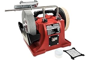 LUMBER JACK Whetstone Wet Stone Sharpener System 200mm with Leather Honing Wheel, Electric Grinding & Polishing Tool 180W