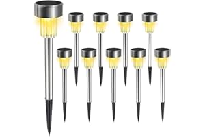 Melofo Outdoor Solar Stake Lights 10 Pack LED Waterproof Stainless Steel Garden Lights Solar Powered Stakes Garden Outdoor Light Post Path Light for Holiday Garden Pathway Patio Yard Christmas Gifts