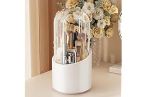 Kelsin Porta pennelli da Trucco con Coperchio Antipolvere 360°Rotante Cosmetic Organizer Supporto per Spazzole a Grande Capacità per Bagno, Scrivania, Piano Di Lavoro