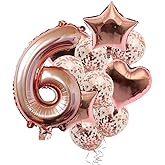 Pop The Party Nylon 6Th Number Balloon With 6 Digit Balloon For Including Star, Heart And Confetti Balloons,Multicolor,14 Pcs