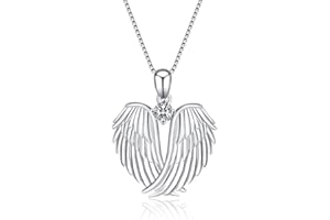 VONALA Guardian Angel Wings Necklace Sterling Silver Pendant with Sparkle Cubic Zirconia Jewellery For Women Girls