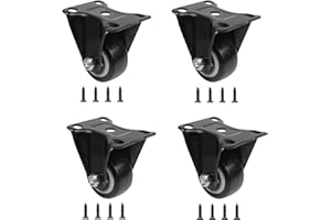 QOPAHI Castor Wheels 40mm, Fixed Caster Wheels Set of 4 Silent Rubber Heavy Duty Casters for Furniture Trolley Cart Cabinet Moving, Load Capacity 35kg Each