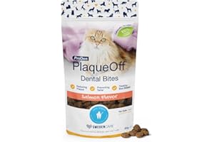 ProDen PlaqueOff Bites Katzen Leckerlis für Zahnpflege 60 g, Katzensnacks für Mundhygiene, Katzen Zahnpflege bei Plaque für frischen Atem, Zahnbelag entferner mit Lachs Geschmack