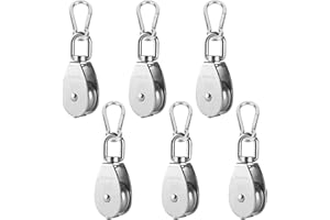 Zasjon 12 Piezas Juego de Poleas para Cuerda, 6 Piezas M15 Poleas de Bloque con 6 Piezas Mosquetones M4,Poleas para Cables de Acero Inoxidable, Rotación 360° Poleas Fijas,Bloque de Polea,Carga de 35kg