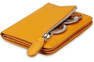 FT FUNTOR Small Wallet for Woman with Card Ladies Bifold Zipper Pocket RFID Blocking Leather Wallet Purse (Yellow)