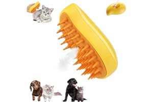 LEERMEIZI Cepillo de vapor para gatos,Cepillo vapor gato,Cepillo de vapor 3 en 1 para gatos,Cepillo para gatos con vapor,para Desenredar Nudos y Pelos Sueltos en Animale (Amarillo)