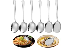 MIUUIPI Lot de 6 cuillères de service en acier inoxydable - Grande cuillère de service - Cuillères à soupe de buffet - Avec long manche - Couverts à salade - Cuillères de service pour cuisine, salle à