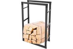 NAIZY Regał na drewno kominkowe, do użytku wewnątrz i na zewnątrz, 100 x 150 x 25 cm, regał na drewno opałowe, uchwyt na drewno opałowe, metalowy stelaż do układania w stos, kolor czarny