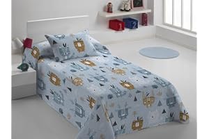 CIBERDESCANS Colcha Infantil de Karamelo Bender con animalitos + Funda de Cojín de Regalo (Cama 90cm)