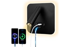 uksunvi LED Reading Light USB tipo - C Double charge Electric Zut Switch se puede ajustar 12w LED Spotlight 3000k Wall Light Aluminium Bed Light se puede girar (Negro cuadrado)