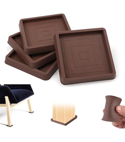 Non Slip Furniture Pads- 2.5"x2.5" Square Anti Skid Caster Cups Furniture Coasters, Anti-Sliding Grippers Floor Protectors For Furniture Bed, Couch, Chair Leg, Brown(Set Of 4