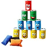 Ulifeme Toss Tins for Kids, Toss Game for Infant Birth and Other Parties, 10 Smile Cans and 3 Colorful Trash Bags, Set for Ga