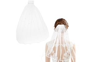 Nogeqi Voile de mariée, élégantes perles de voile de mariée, voile de mariée, voile de perles avec peigne (45 cm) voile de mariage pour séance photo en blanc Halloween