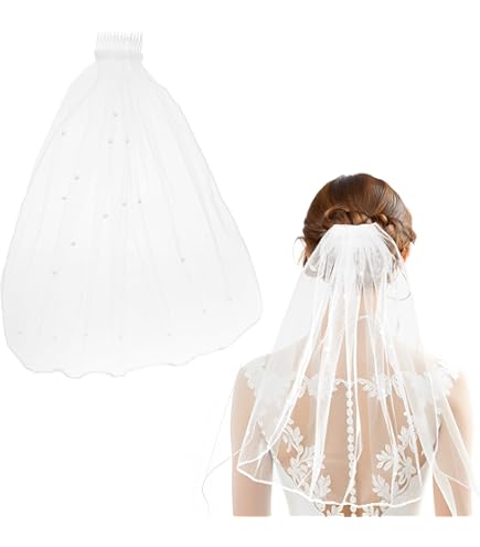 Bruiloft Twee laag korte bruiloft sluier parels cover gezicht bruids sluier elegante 2t bruid sluiers (Color : White