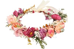 HuaLiSiJi Blommigt Pannband, Blomkrona pannband, Ros Blomkrona, Blommig Huvudbonad Boho, för Fotografering, Festival Födelsedagsfest, Bröllop