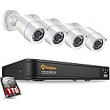 Anlapus 8CH H.265+ CCTV Camera System with 1TB Hard Drive, 4pcs 1080p 1920TVL Wired Surveillance Cameras, IP66 Weatherproof f
