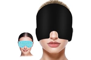 RYMALL Maska na migrenę i maska na oczy, 2 kombinacje, czapka z migreną, chłodząca maska na bóle głowy, chłodząca maska na oczy, wielokrotnego użytku, do łagodzenia bólu głowy i migreny