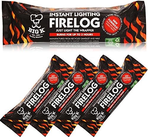 X5 INSTANT LIGHTING FIRE LOG - Long Lasting, for Summer Fire Pits, Chimineas, Open Fires, Burners - Comes with The Log Hut Woven Sack.