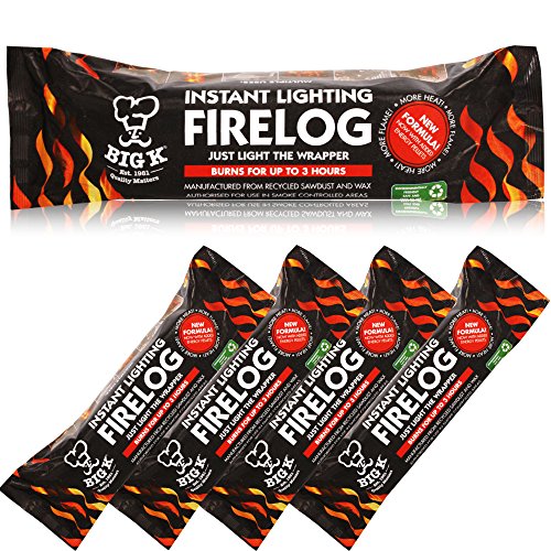 X5 INSTANT LIGHTING FIRE LOG - Long Lasting, for Summer Fire Pits, Chimineas, Open Fires, Burners - Comes with The Log Hut Woven Sack.