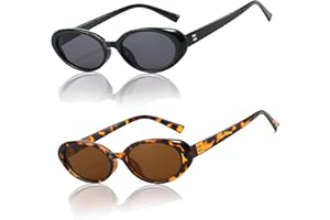 SoundZero 2 Pièces Lunettes de soleil ovales rétro, Rétro Petite Lunettes de Soleil Ovale, Style vintage des années 90 Lunettes de soleil, Rétro lunette de soleil femme, avec lentilles UV400