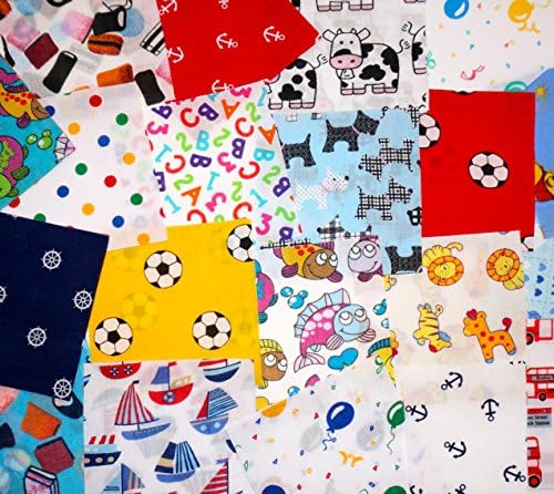 Simply Sew Craftyx 50 Children's Baby Boy Bright Patchwork Squares 10 x 10cm (4") - PLUS FREE 1 MTR GROSGRAIN RIBBON By CR8 Comercio