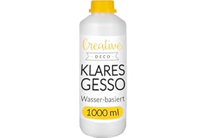 Creative Deco Professionell Klar Gesso | 1L | Perfekte Grundierung für Malerei | Ideal Primer für Acryl-Farben, Öl-Farben, Pouring, Decoupage, Finnabair, Malfarbe | Grundfarbe-n