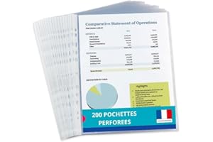 OXFORD 200 Pochettes Plastiques A4 Perforées anti-reflet pour usage régulier