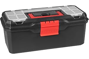 Hardys Heavy Duty Small Plastic Tool Box - Multiple Compartment Toolbox Organiser with Removable Tote Tray - Tool Chest Storage Box, 7 Compartment Box for Fixings, Hand Tools (13")