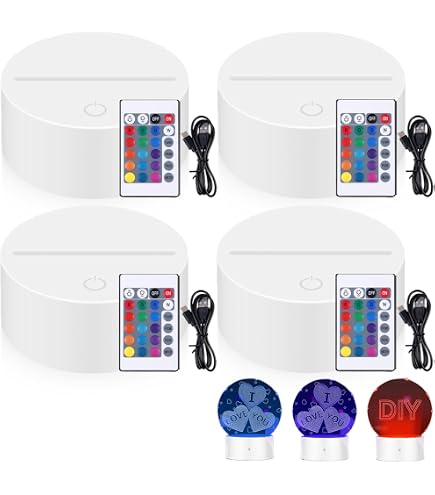 Munloo Lot De 4 Socles Lumineux LED Bois - Base Affichage Ronde Et Carrée Pour Objets