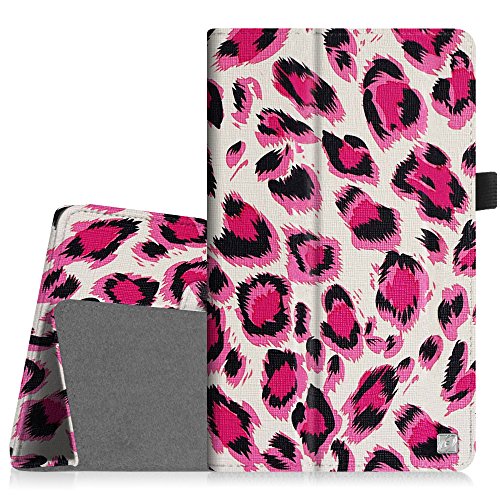 [Eckenschutz] Fintie Samsung Galaxy Tab 3 7.0 Lite T110 T111 T113 T116 Hülle Case - Slim Fit Folio Bookstyle Kunstleder Schutzhülle Cover Tasche mit Ständerfunktion für Tab 3 Lite 7.0 Zoll Tablet, Leopard Pink