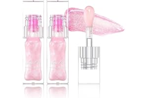 MAFHVV 2PC Magic Color Changing Lip Oil, Boss up Big Brush Head Hydrating Glitter Lip Gloss, Warm Change Moisturizing Lip Gloss, Long Lasting Nourishing Lip Glow Oil Non-sticky Primer Lip Tint (Pink)