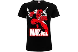 SABOR SRL T-Shirt Deadpool Originale Marvel Ufficiale Maglia Maglietta Adulto Ragazzo Nera Figura