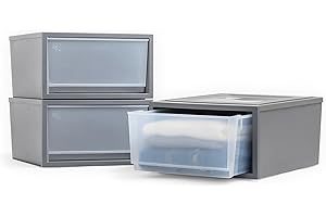 Iris Ohyama, Tiroirs en Plastique Empilables, Commode de chambre, 32L, Set de 3, Medium, Gris foncé, Tiroir Facile à Ouvrir, pour Placard, Chambre, Entrée, Sans BPA, Organisateur, Tour, BC-NS-500