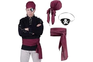 CoolChange Piraten Kostüm Set | mit Kopftuch, Piratenschärpe & Augenklapee | Freibeuter Verkleidung | versch. Farben