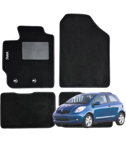 Set Tappetini Per Toyota Yaris (1999-2005) - 4 Pezzi - Antracite Con Bordo Marrone - Antiscivolo