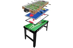 SPORT ONE Sport1 Maxi Supertable calcetto multigioco 4 in 1. Calcetto balilla misure 122x60x81,5cm. Bigliardino da casa multiuso: calcetto 4 vs 4, ping pong, hockey, biliardo. Completo di accessori. Idea regalo