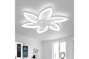 YUNLONG 78cm Ventilador de Techo con Luz y Mando a Distancia Led Lampara Ventilador Techo Silencioso Regulable Motor DC Reversible 6 Velocidades Ceiling Fan with Light para Dormitorio Cocina,Blanco