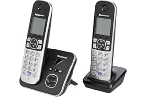 ‎PANASONIC Panasonic KX-TG6822GB DECT Telefon Bezprzewodowy z Automatyczną Sekretarką, Wyświetlacz 1,8", Czarny, 2 Sztuki