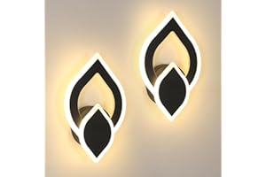 Mckalen Aplique Pared Interior LED, 2 Piezas 16W 1800LM Lámpara de Pared Dormitorio, Luz de LED Negro Moderna para Salón Estudio en Pasillo, Luz Cálida 3000K