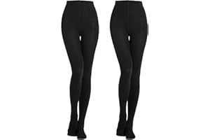 MANZI 2 Pairs Women's Fleece Tights 400 Denier Black Footed Thermal Warm Winter Tights