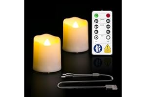 PChero 2pz Candele LED Ricaricabili Senza Fiamma con Timer Remoto Lume di Candela A Batteria Sfarfallio con Cavo di Ricarica USB per Casa Festival Decorazioni per Feste di Natale - Bianco Caldo