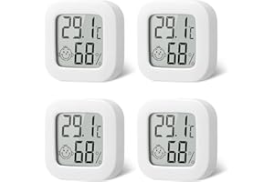 Flintronic Mini Termometr LCD, 4 sztuki, cyfrowy termometr wewnętrzny, higrometr wewnętrzny, bezprzewodowy miernik wilgotności do pokoju dziecięcego, salonu, biura, szklarni, kolor biały