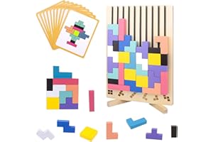 Bukbas Holzpuzzle Tetris Lernspielzeug, Montessori Spielzeug 3 4 5 6 Jahre, 3D Bunt Tetris Blöcke Stapelspiel Intelligenz Jigsaw, Geometrische Wooden Puzzle Geschenk für Kinder Jungen Mädchen