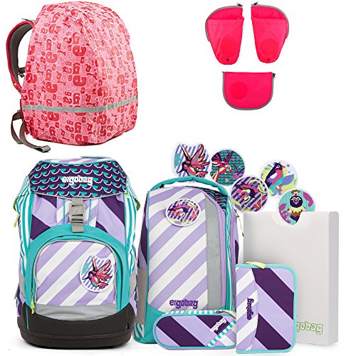 Preisvergleich Produktbild Ergobag Pack ÜBärflieger Special Edition Schulrucksack-Set 7tlg + Regenhaube Pink + Seitentaschen ZIP-Set Pink