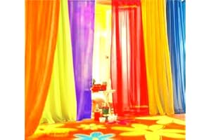 WPM WORLD PRODUCTS MART WPM 6 Piece Rainbow Sheer Window Panel Colorful Backdrop Bright Curtains Set for Playroom, Nurseries, Bedroom & More Lime, Orange, Red, Purple, Bright Yellow, Navy Drapes- 96 inch Long Panels