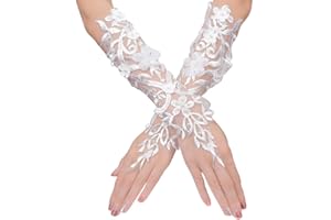 TENDYCOCO Hochzeitshandschuhe Spitzenhandschuhe fingerlose lange weiße Handschuhe für besondere Anlässe Frauen
