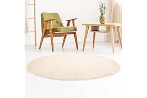 TARACARPET Kurzflor-Designer Uni Teppich extra weich fürs Wohnzimmer, Schlafzimmer, Esszimmer oder Kinderzimmer Gala Natur weiß 150x150 cm rund
