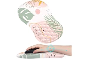 iCasso Ergonomic Mouse Mat Wrist Support with Massage Design, Wrist Rest Pain Relief Mousepad with Memory Foam&Non-Slip PU Base, Mouse Pads for Desk Computer Home Office (Morandi)