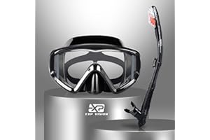 EXP VISION Ensemble de Tuba Sec, Masque de plongée Pano à 3 fenêtres, Lunettes de plongée et Tuba antibuée, équipement Professionnel de Masque de plongée avec Tuba pour Adultes